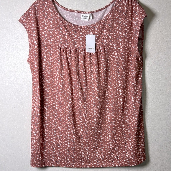 SIMPLE Suzanne Betro Ditsy Floral NEW Boat Neck Cap Sleeve Top Stretch Comfy 1X - Picture 3 of 13